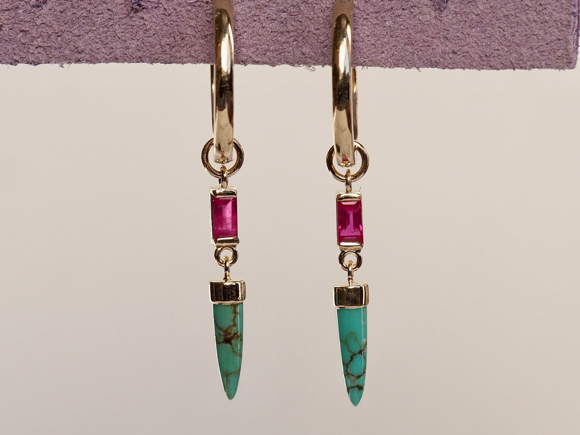 HD 144 | Unicorn Dangle PAIR | Turquoise | Ruby Baguette