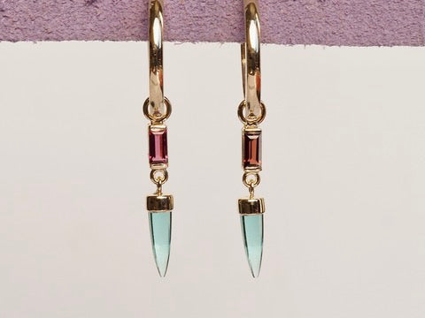 HD 119 | Unicorn Dangle| Blue Topaz | Garnet Baguette