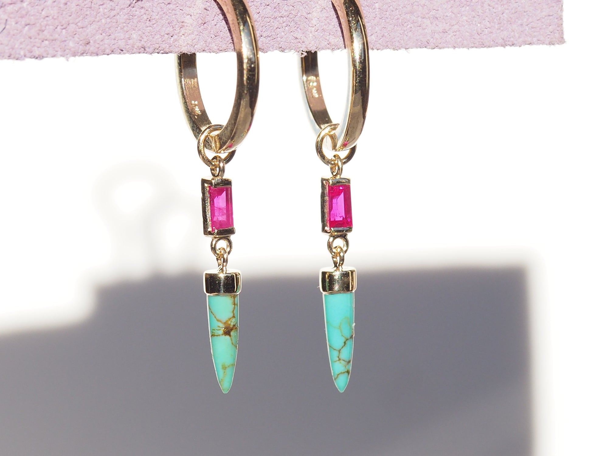 HD 144 | Unicorn Dangle PAIR | Turquoise | Ruby Baguette