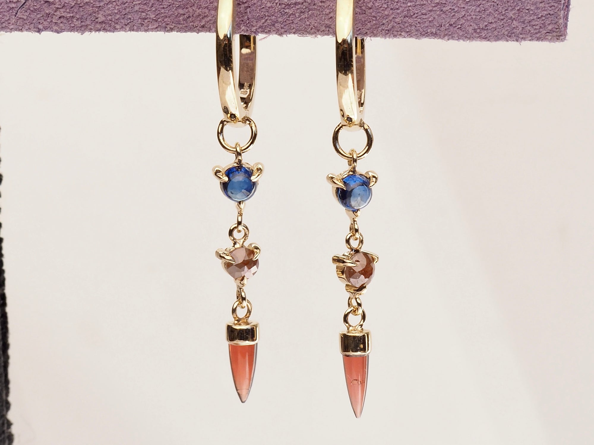 HD 115 | Unicorn Dangle PAIR | Pink Tourmaline | Sapphire | Red Diamond