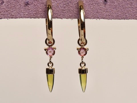 HD 121 | Unicorn Dangle PAIR | Peridot | Rosecut Pink Sapphire