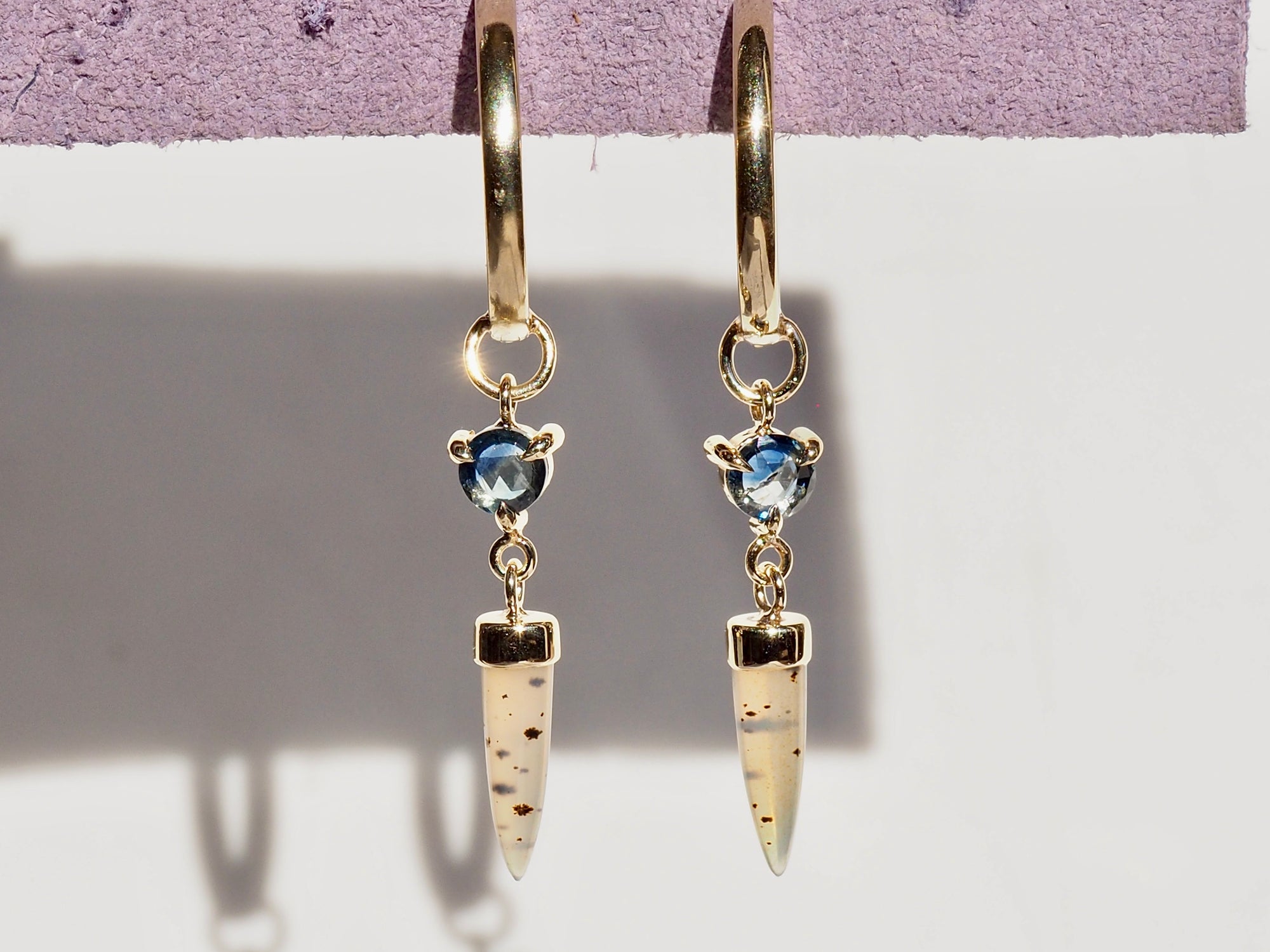 HD 114 | Unicorn Dangle PAIR | Montana Agate | Bi-Color Rosecut Sapphire