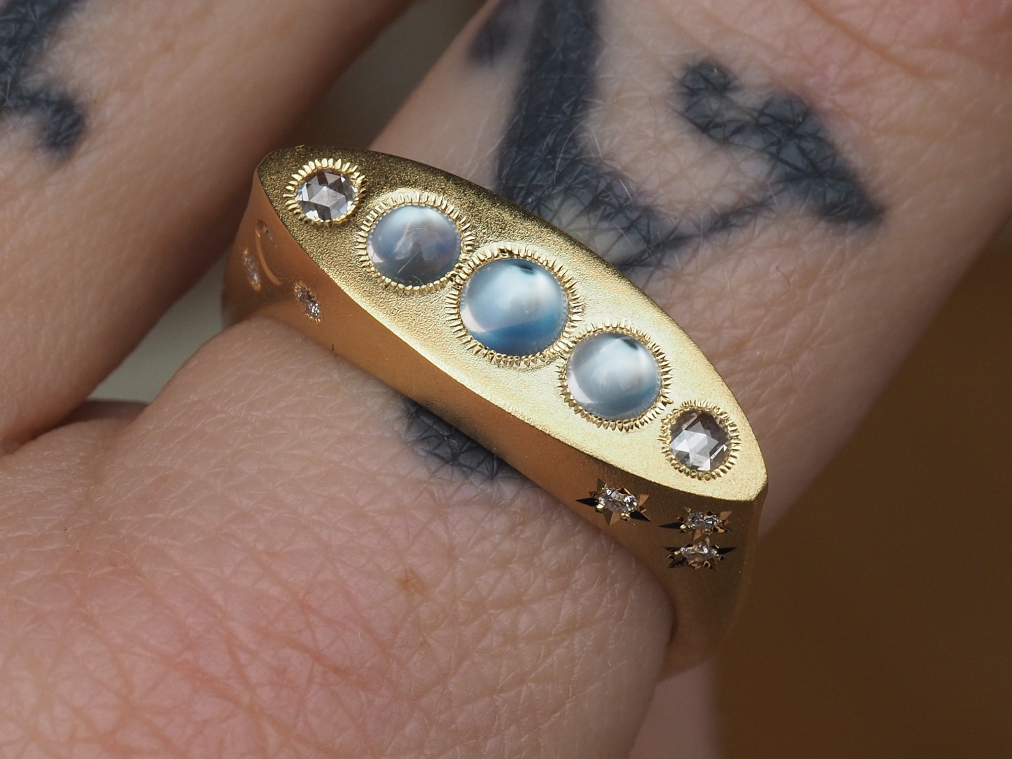 SS212 | Marquis Signet Ring | Moonstone & Diamond | size 7
