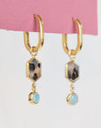 SS237 | Montana Agate Hex & Opal Earring Dangles on Small Oval Clickers