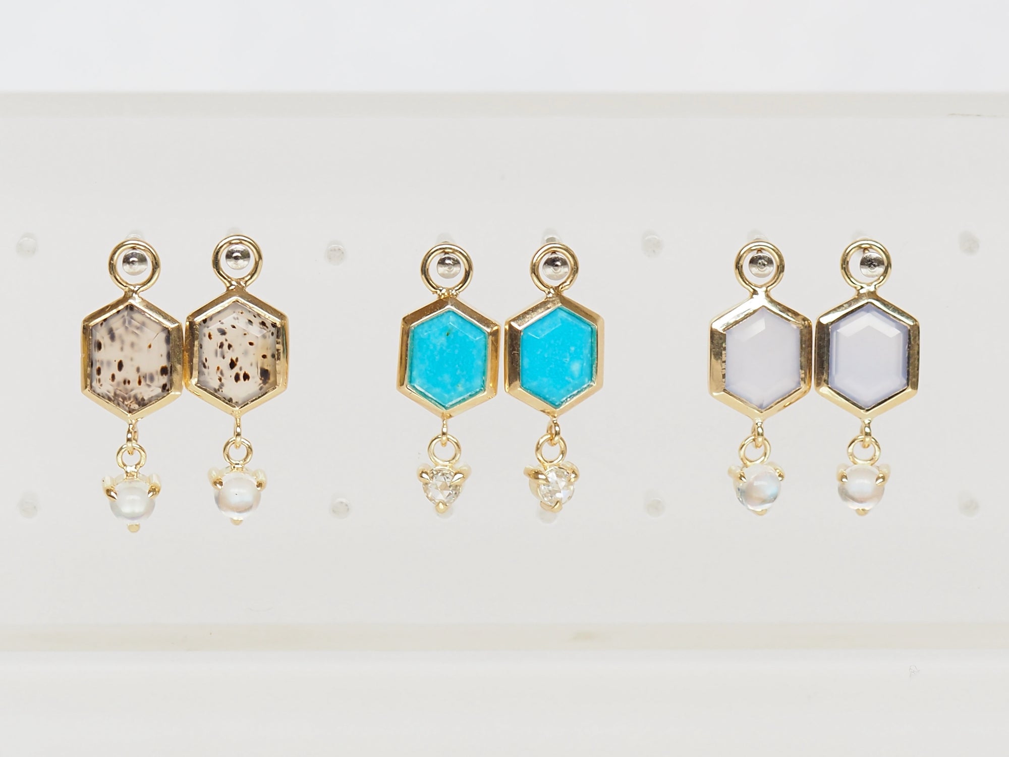 SS238 | Tuquoise Hex & Diamond Earring Dangles on Small Oval Clicker