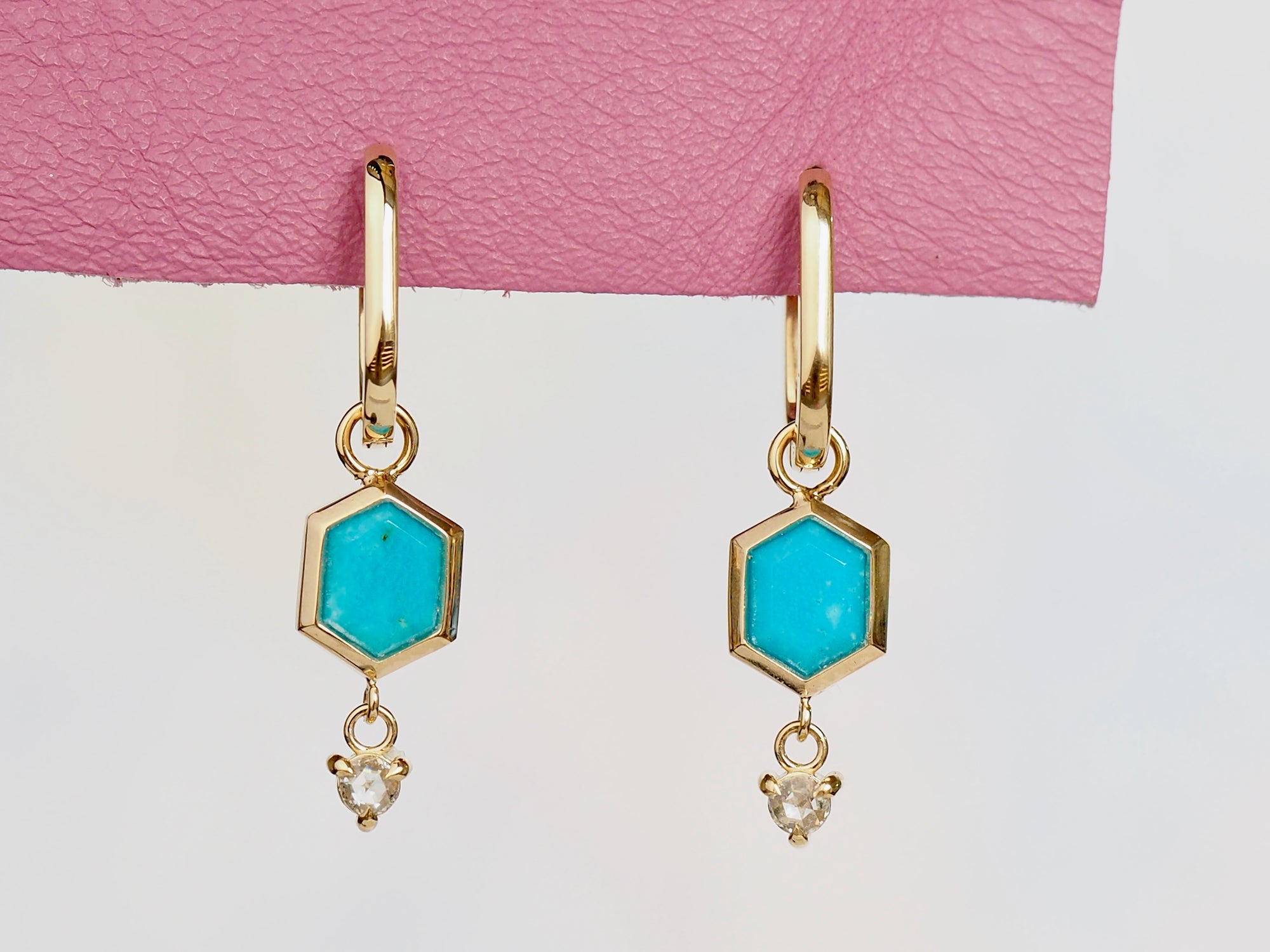 SS238 | Tuquoise Hex & Diamond Earring Dangles on Small Oval Clicker