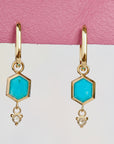 SS238 | Tuquoise Hex & Diamond Earring Dangles on Small Oval Clicker