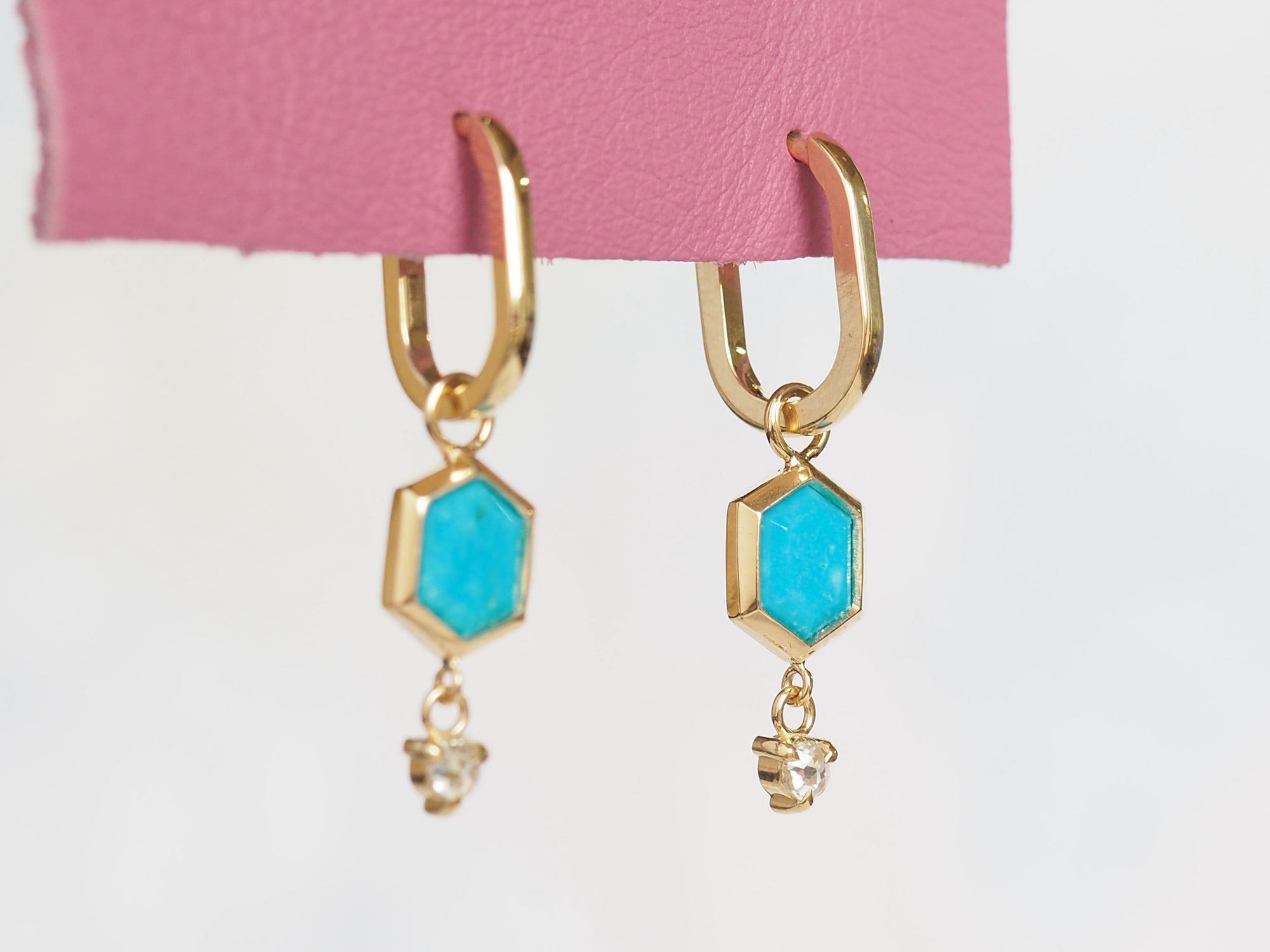 SS238 | Tuquoise Hex & Diamond Earring Dangles on Small Oval Clicker