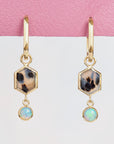 SS237 | Montana Agate Hex & Opal Earring Dangles on Small Oval Clickers
