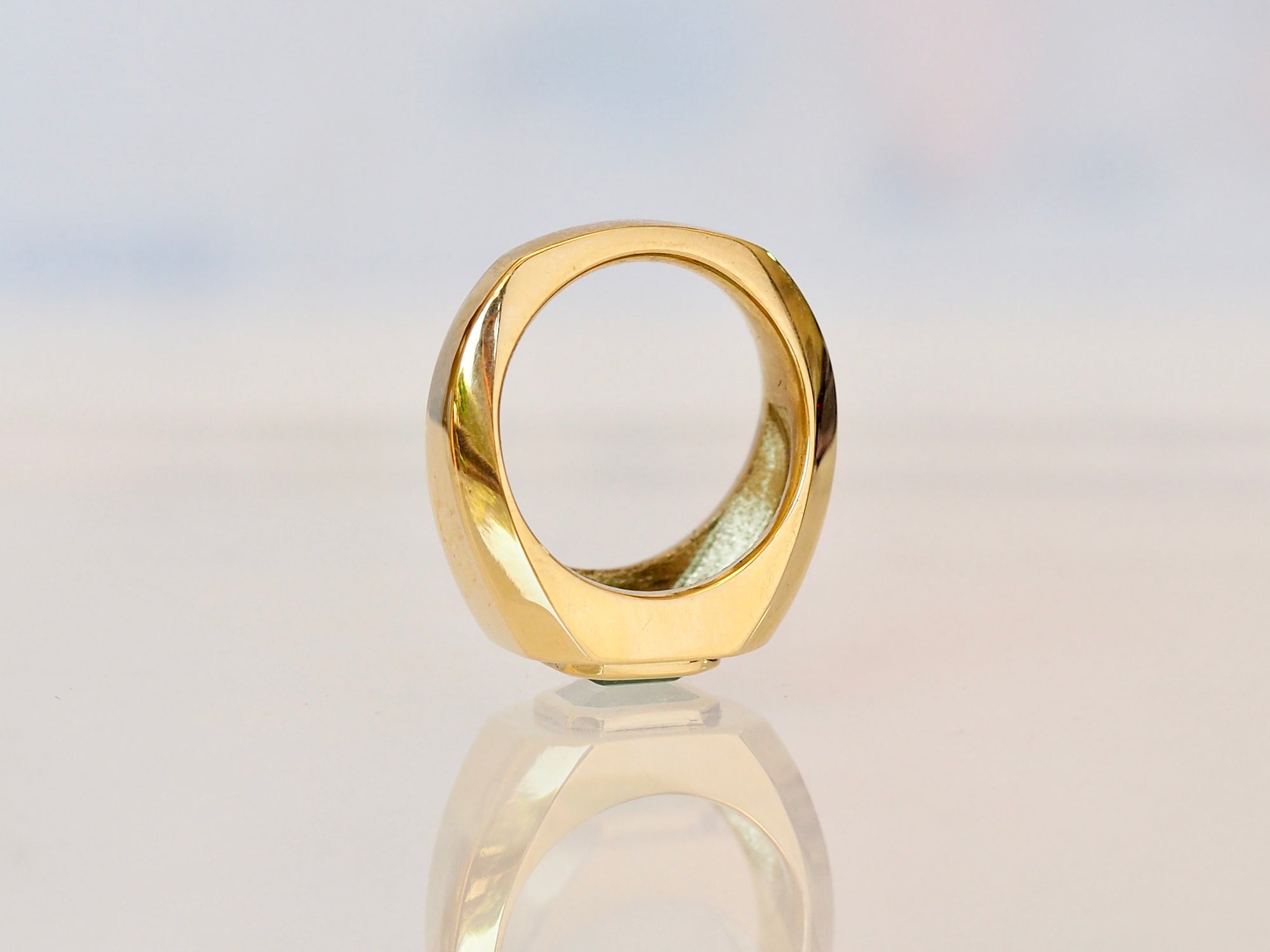 SS229 | Cut Corner Signet Ring | Emerald | size 3.75