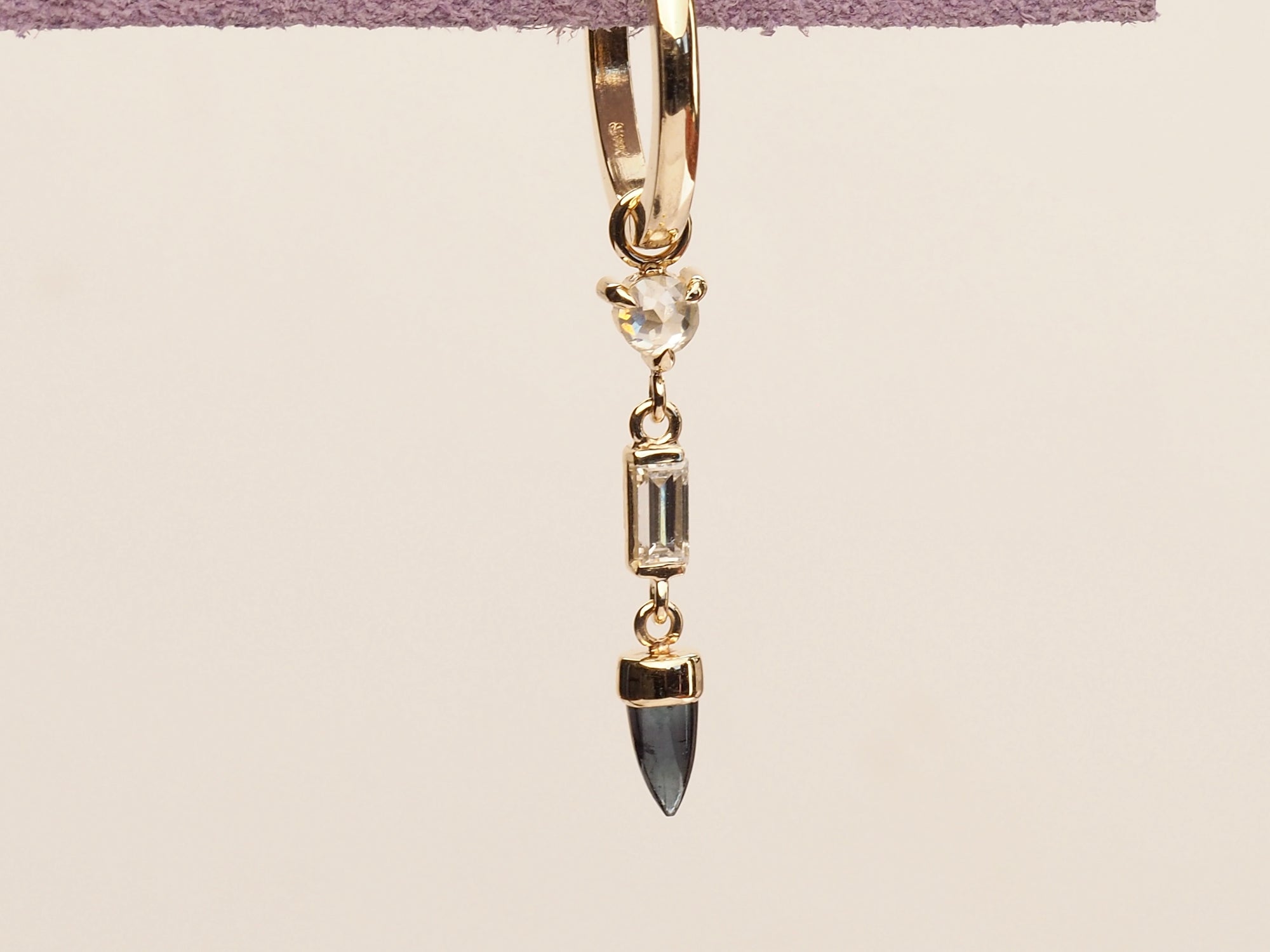 HD 125 | Unicorn Dangle SINGLE | Deep Blue Tourmaline  | Rosecut and Baguette Diamond