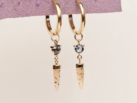 HD 114 | Unicorn Dangle PAIR | Montana Agate | Bi-Color Rosecut Sapphire