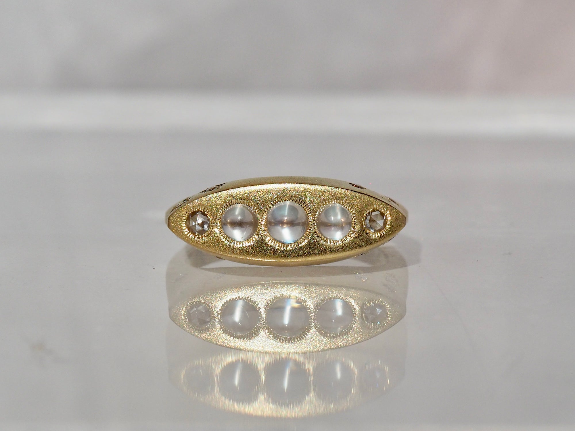 SS212 | Marquis Signet Ring | Moonstone &amp; Diamond | size 7