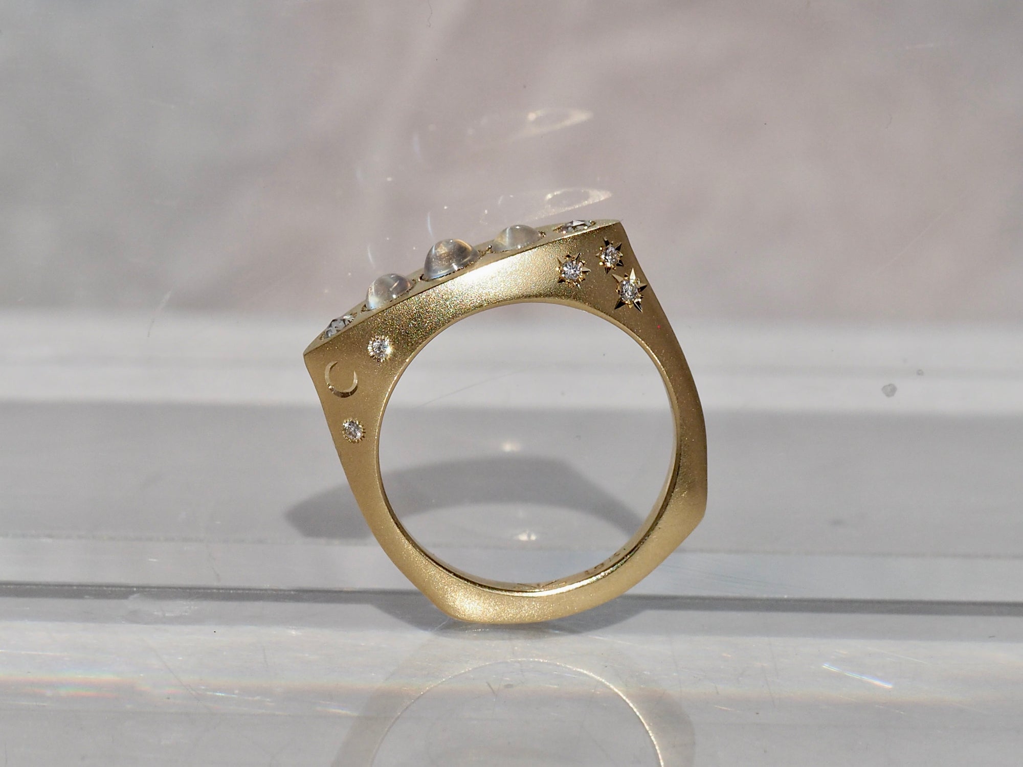 SS212 | Marquis Signet Ring | Moonstone &amp; Diamond | size 7