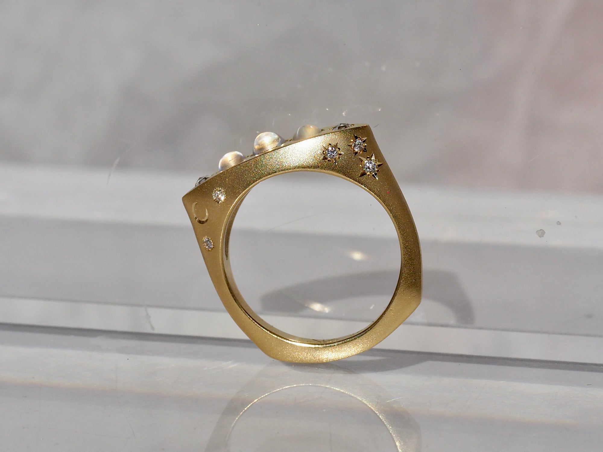 SS212 | Marquis Signet Ring | Moonstone &amp; Diamond | size 7