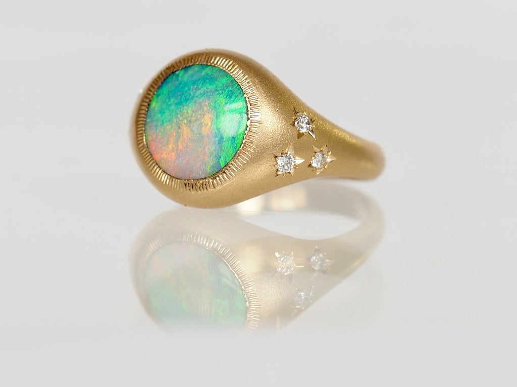 SS214 | 8.5mm Boulder Opal Inlay Pinky Ring | size 4