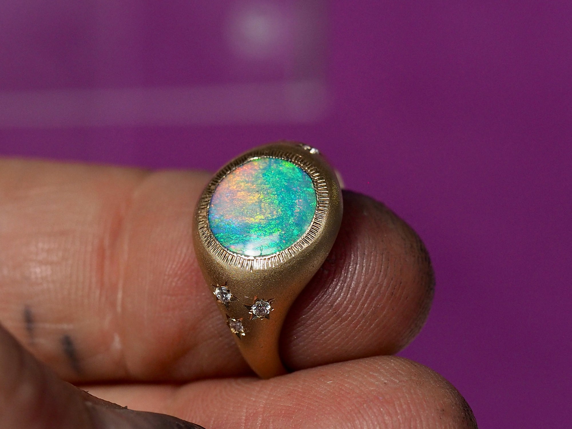GR305 |  8.5mm Boulder Opal Inlay Pinky Ring | size 4