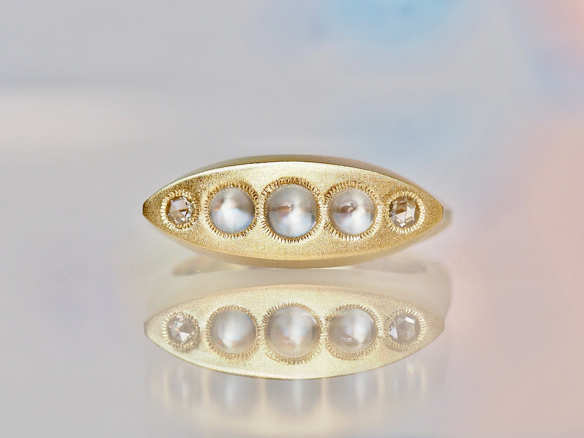 SS212 | Marquis Signet Ring | Moonstone &amp; Diamond | size 7