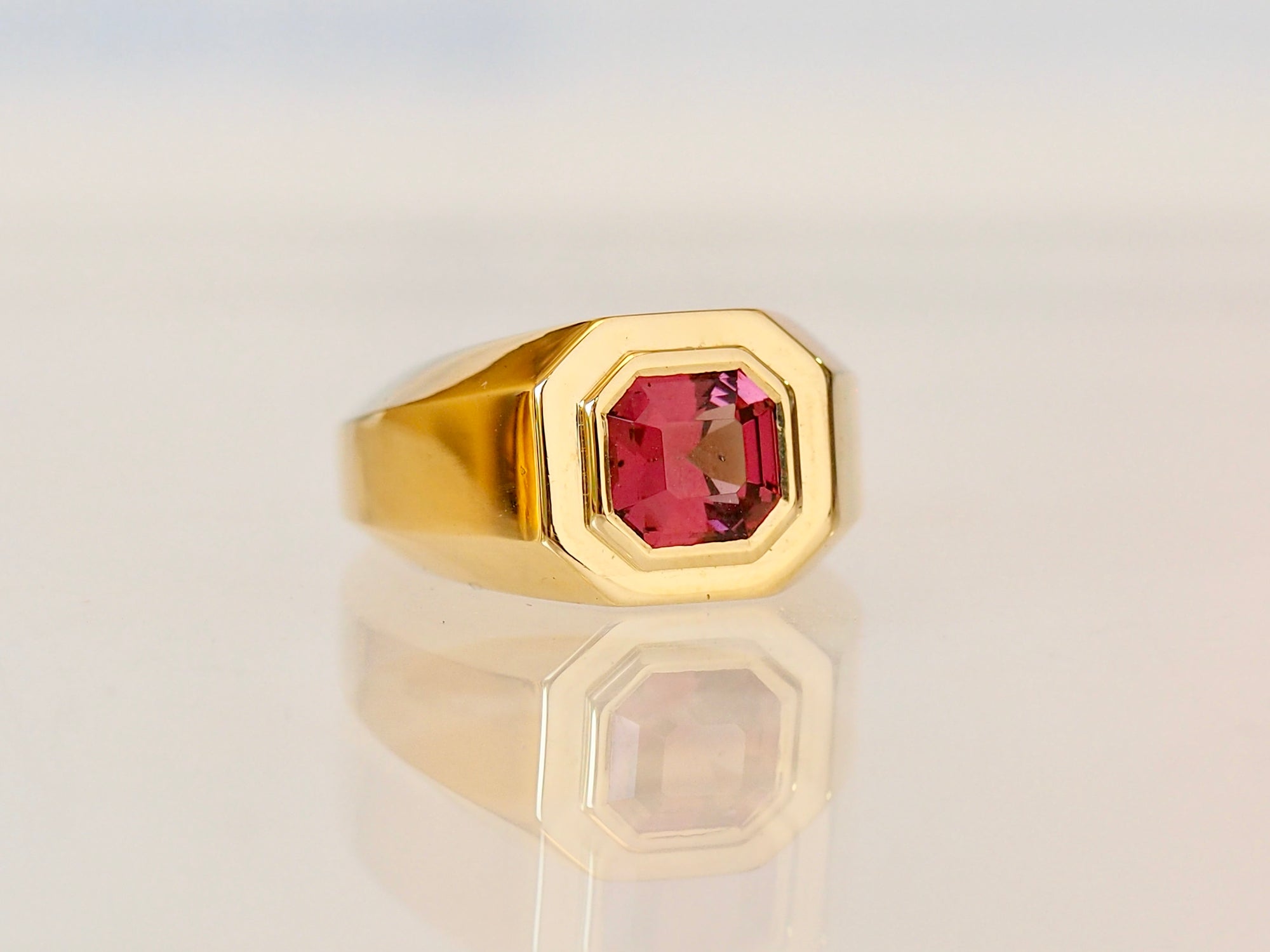 SS228 | Cut Corner Signet Ring | Mahenge Garnet | size 3.5
