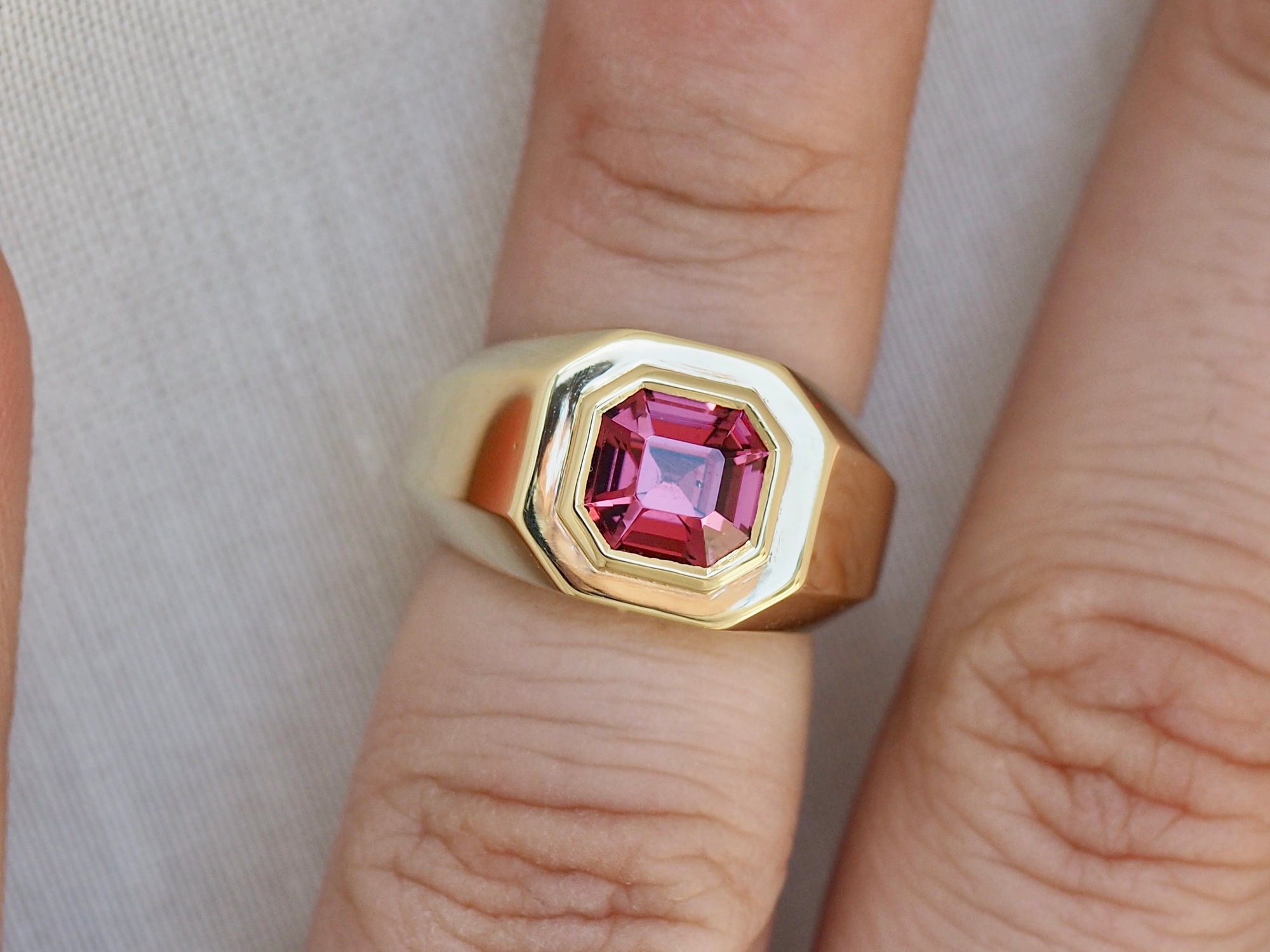 SS228 | Cut Corner Signet Ring | Mahenge Garnet | size 3.5