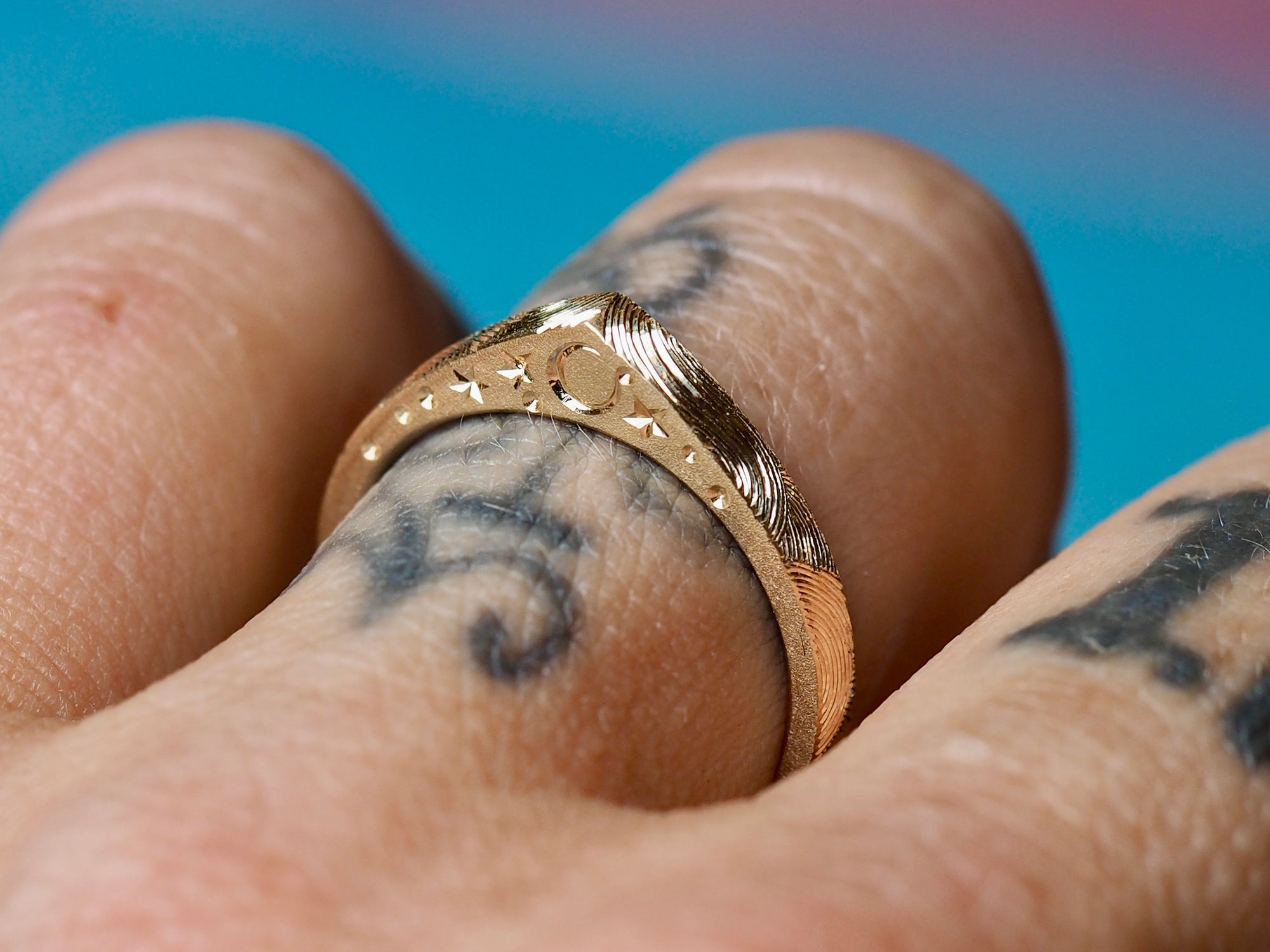 Celestial Wave | Engraved Slice Ring