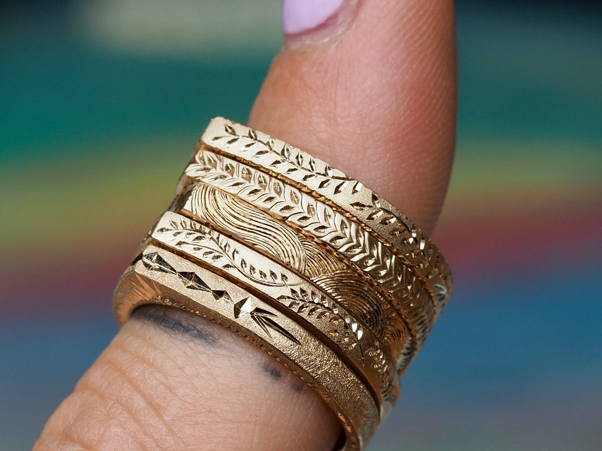 Celestial Wave | Engraved Slice Ring